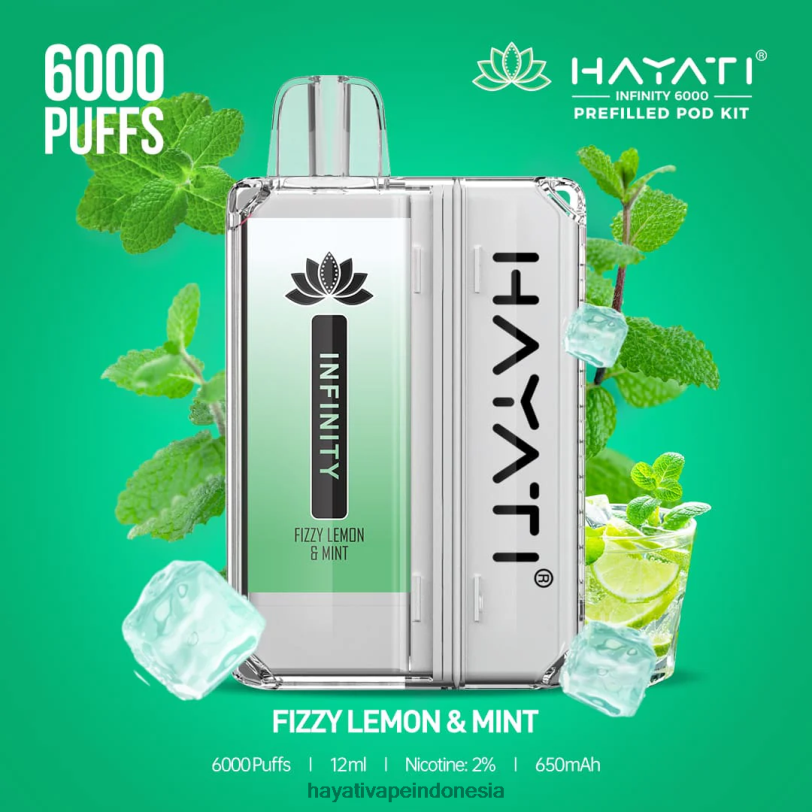Hayati Infinity 6000 pod kit lemon bersoda & mint A84L8147 - Hayati Flavour List