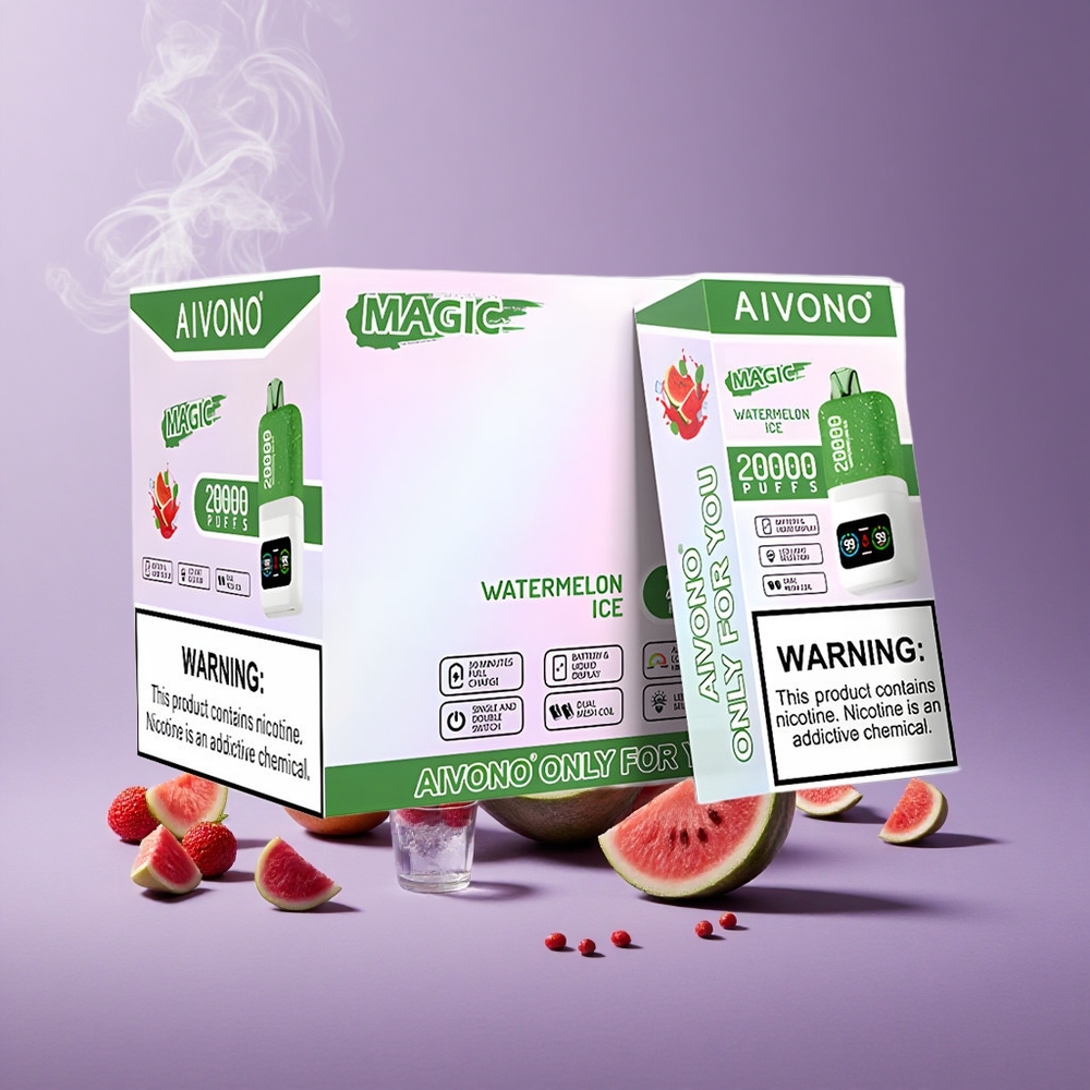 Aivono Aim Magic 20000 Puffs Vape Semangka Es Nikotin 0% 2% 3% 5% Nikotin LCD Tipe-C