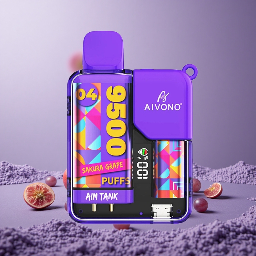 Aivono Aim-Tank 9500 Puffs Sakura Anggur Kapasitas 18ml Baterai 650mAh