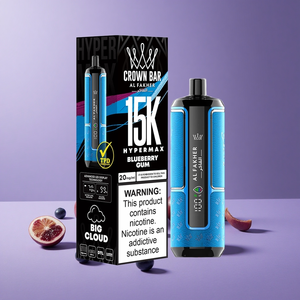 Al Fakher Crown Bar 15000 Puffs Kapasitas E-Liquid 22ml Blueberry Gum
