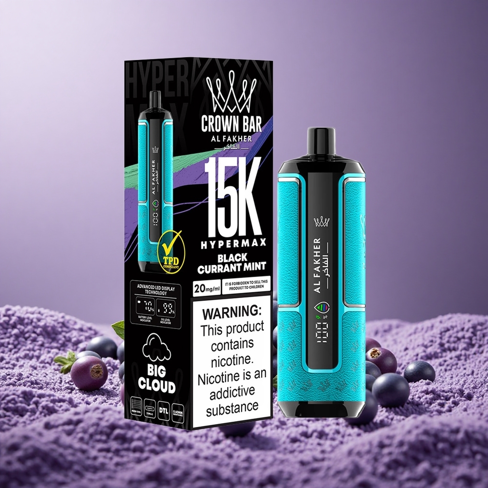 Al Fakher Crown Bar 15K Hypermax Nicotin 6mg/ml Kapasitas 15000 Puffs Blackcurrant Mint