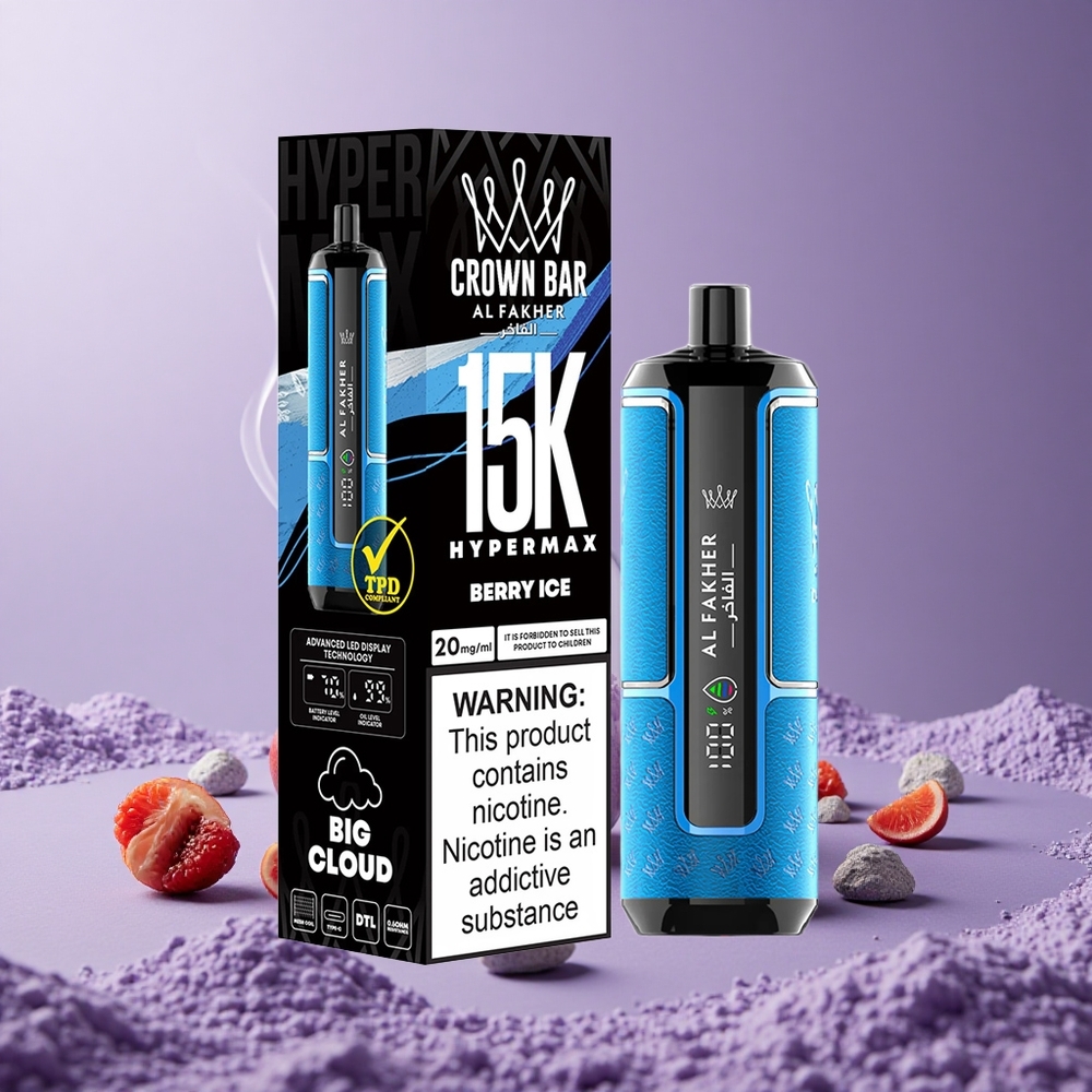 Al Fakher Crown Bar 15K Puffs Hypermax Kit Berry Ice Kapasitas 22ml Baterai 600mAh