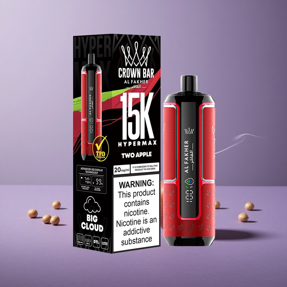 Al Fakher Crown Bar 15K Puffs Kapasitas E-Liquid 22ml Dua Apel
