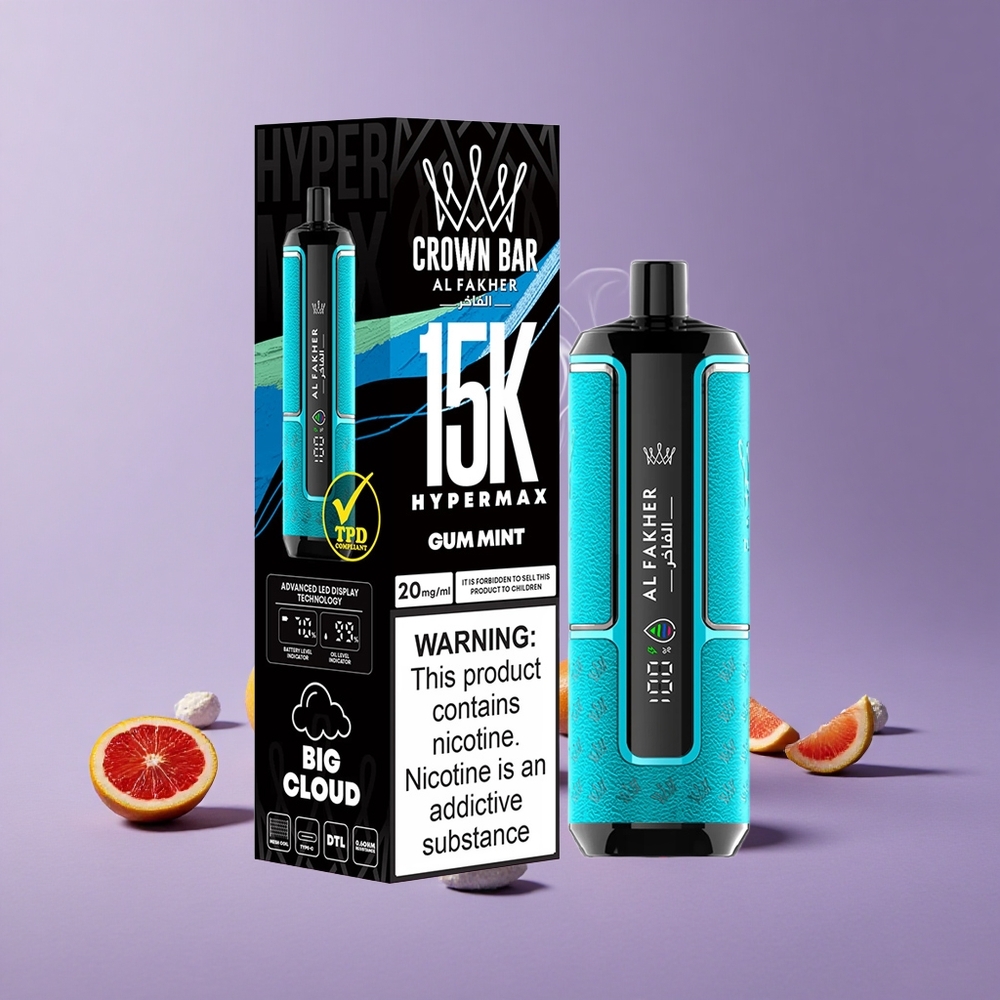 Al Fakher Crown Bar 15K Puffs Kapasitas E-Liquid 22ml Gum Mint