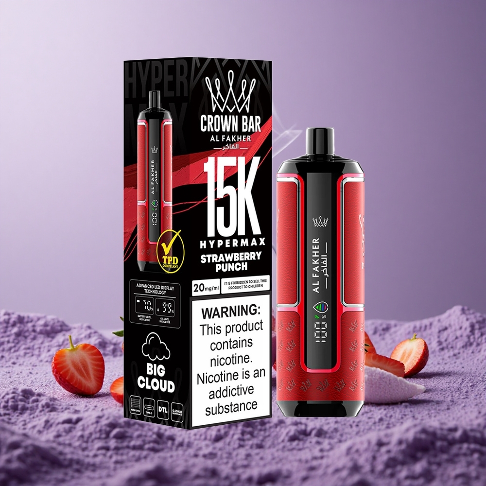 Al Fakher Crown Bar 15K Puffs Kapasitas E-Liquid 22ml Strawberry Punch