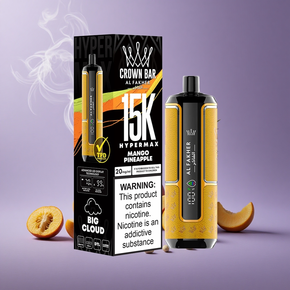 Al Fakher Crown Bar 15K Puffs Mangga Nanas Kapasitas E-Liquid 22ml Baterai 600mAh