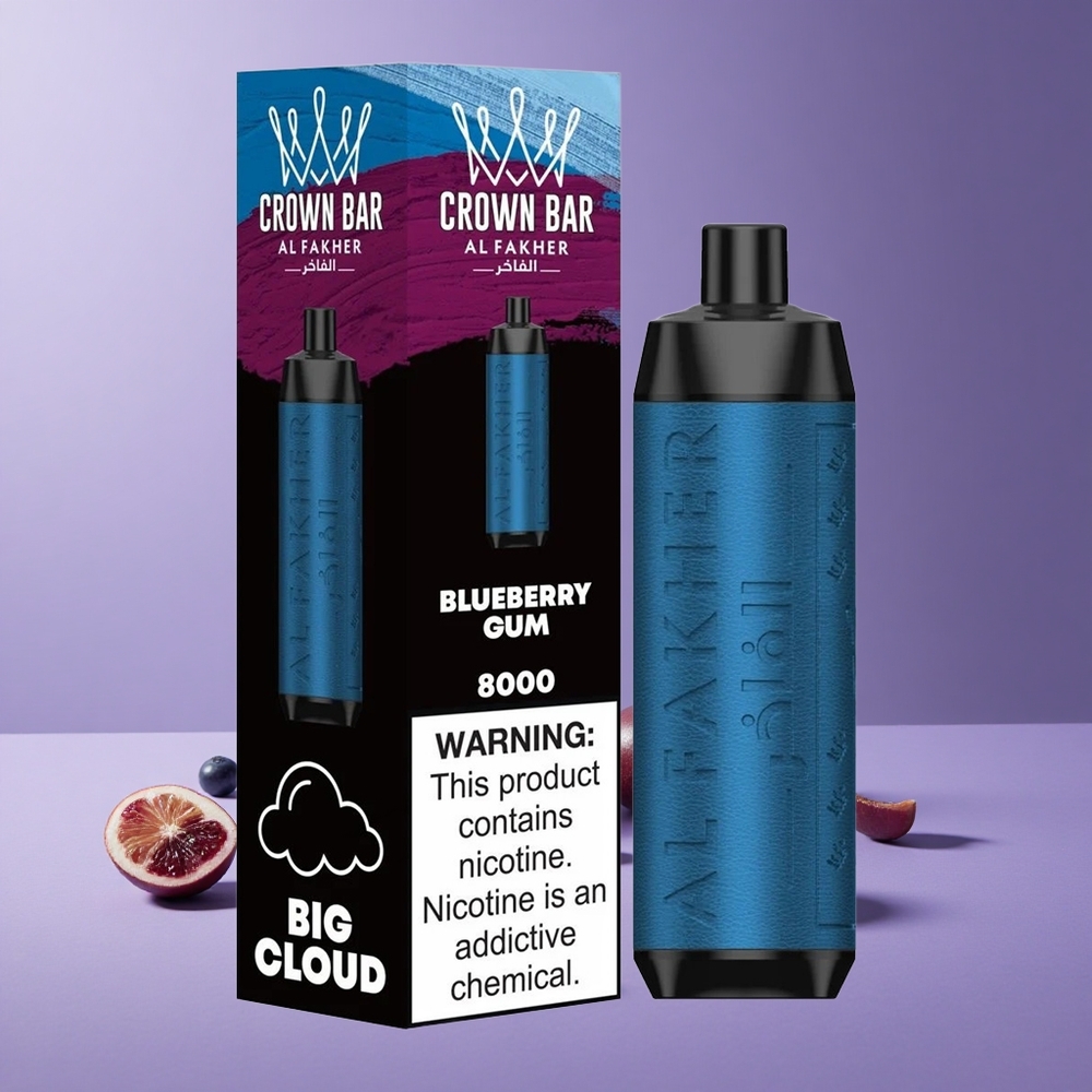 Al Fakher Crown Bar 8000 Puffs Kapasitas 18ml Blueberry Gum