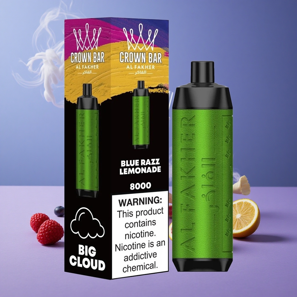 Al Fakher Crown Bar 8000 Puffs Kapasitas 18ml Rasa Blue Razz Lemonade