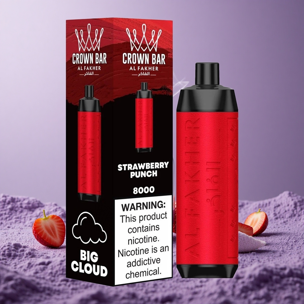 Al Fakher Crown Bar 8000 Puffs Kapasitas 18ml Strawberry Punch