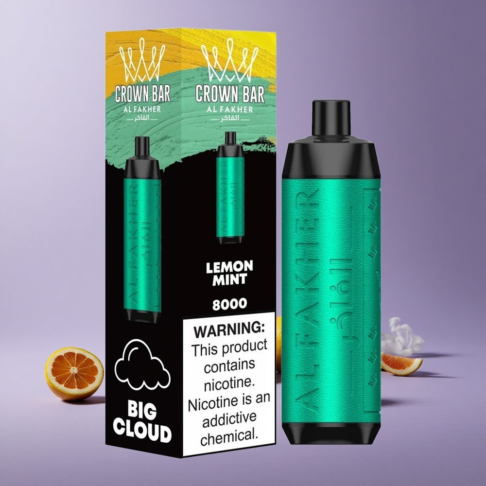 Al Fakher Crown Bar 8000 Puffs Lemon Mint Kapasitas 18ml USB-C