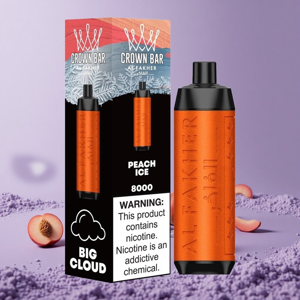 Al Fakher Crown Bar 8000 Puffs Peach Ice Baterai 600mAh Kapasitas 18ml