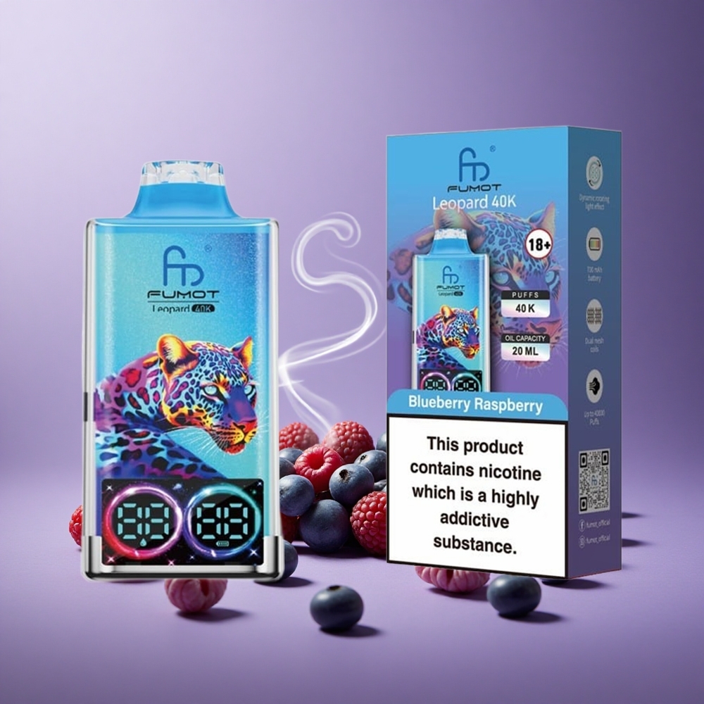 Fumot Leopard 40K Puffs Vape Blueberry Raspberry Nikotin 0% 2% 3% 5% Nikotin Baterai 700mAh