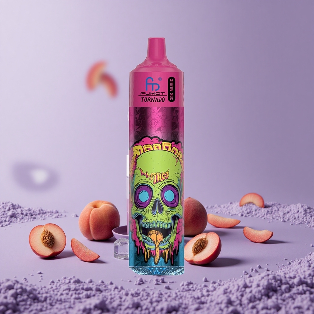 Fumot Randm Tornado 30000 Puffs Kapasitas 30mL Peach Ice LED Display