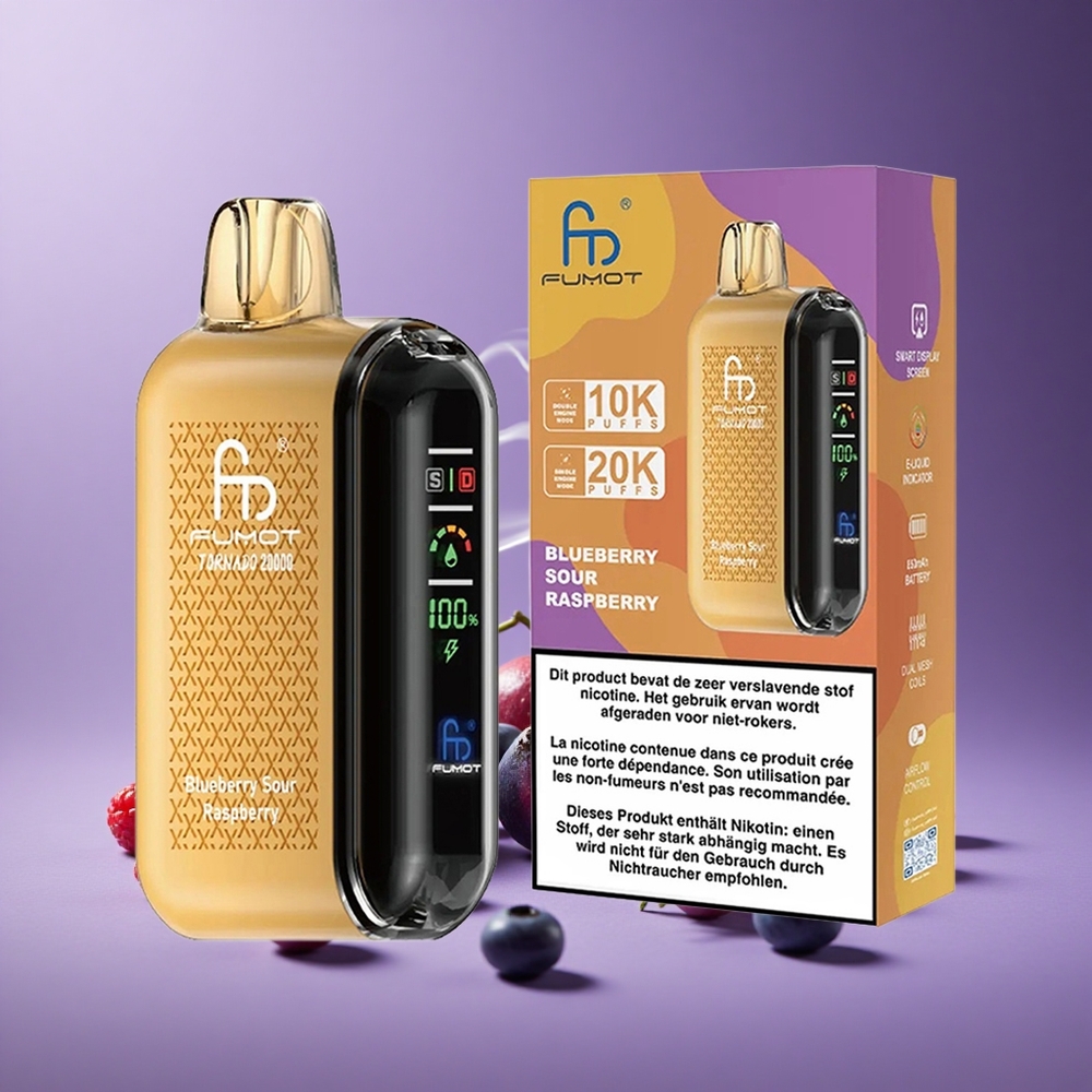 Fumot Tornado 20000 Puffs Blueberry Sour Raspberry Kapasitas 20ml Baterai 850mAh
