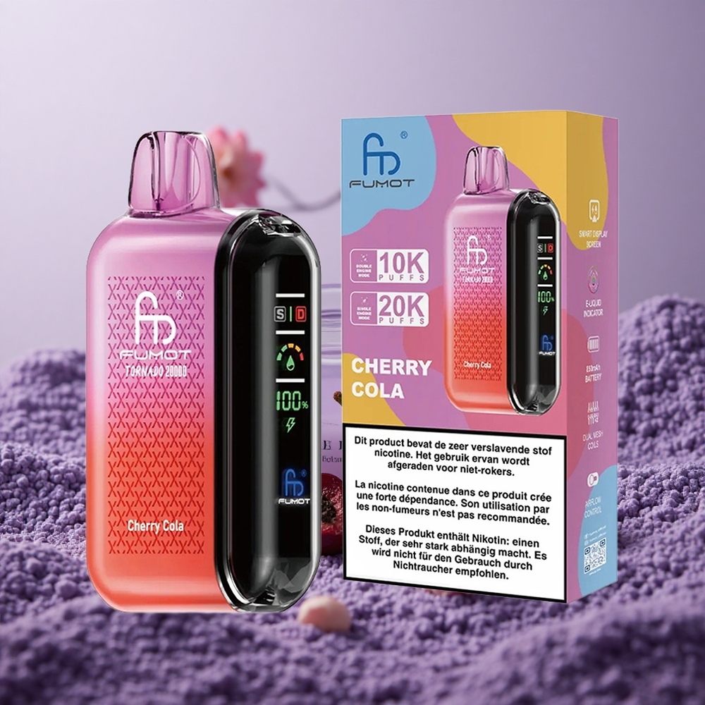 Fumot Tornado 20000 Puffs Cherry Cola Baterai 850mAh Kontrol Aliran Udara