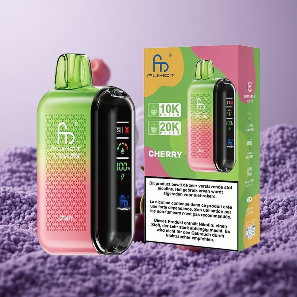 Fumot Tornado 20000 Puffs Cherry Kapasitas 20ml Baterai Isi Ulang