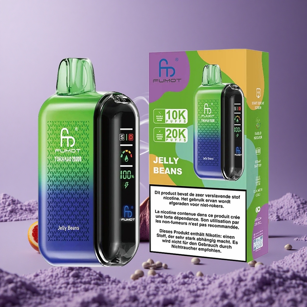 Fumot Tornado 20000 Puffs Jelly Beans Kapasitas 20ml Tampilan Cerdas