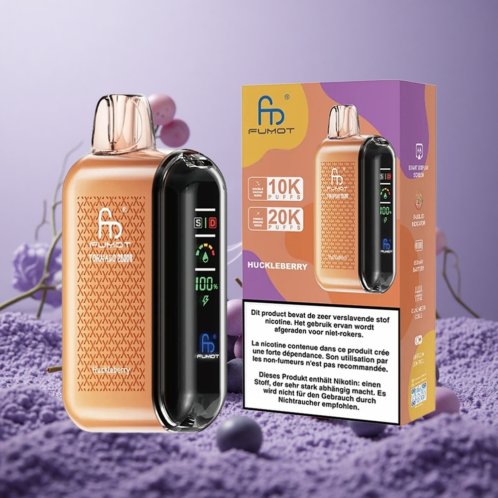Fumot Tornado 20000 Puffs Kapasitas 20ml Huckleberry Tampilan Cerdas