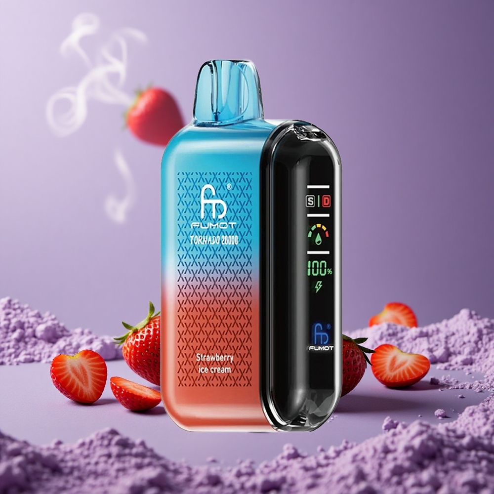 Fumot Tornado 20000 Puffs Kapasitas 20ml Strawberry Ice Cream Dual Mesh