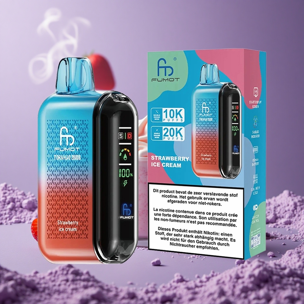 Fumot Tornado 20000 Puffs Kapasitas 20ml Strawberry Ice Cream Dual Mesh