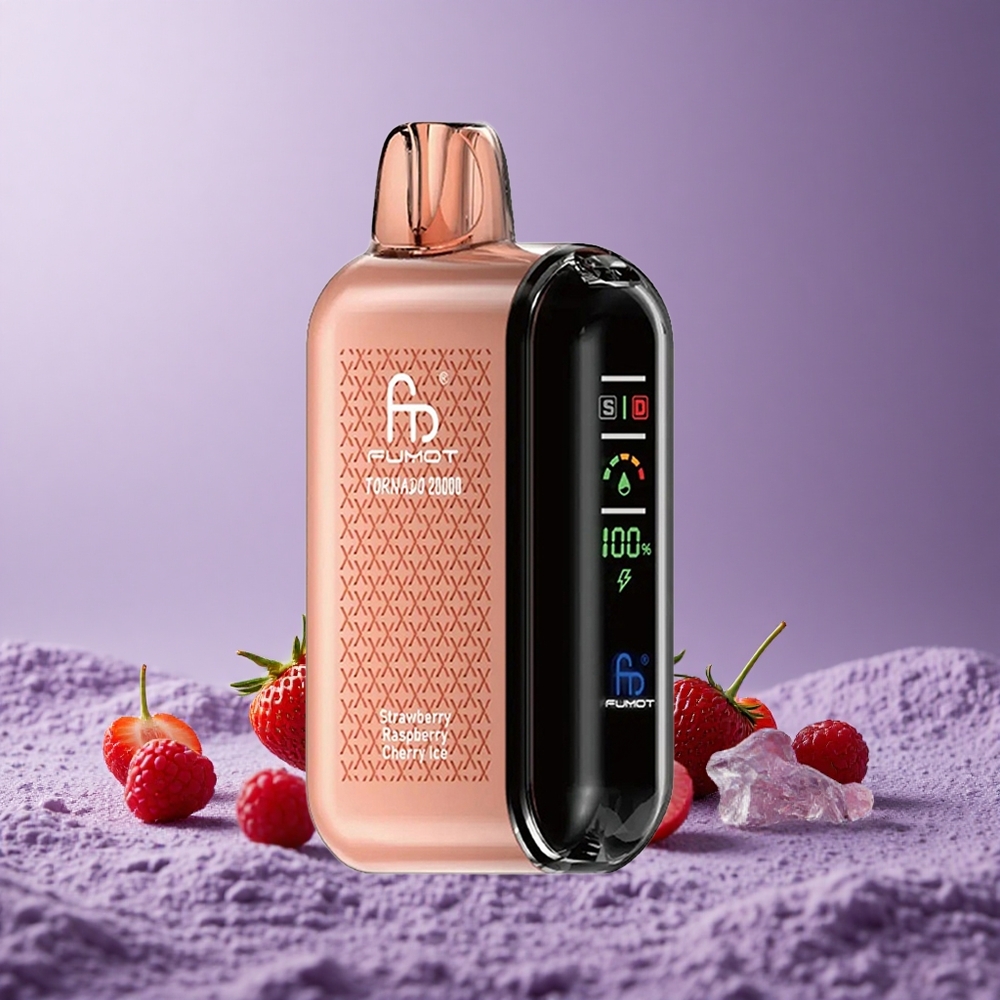 Fumot Tornado 20000 Puffs Kapasitas 20ml Strawberry Raspberry Cherry Ice