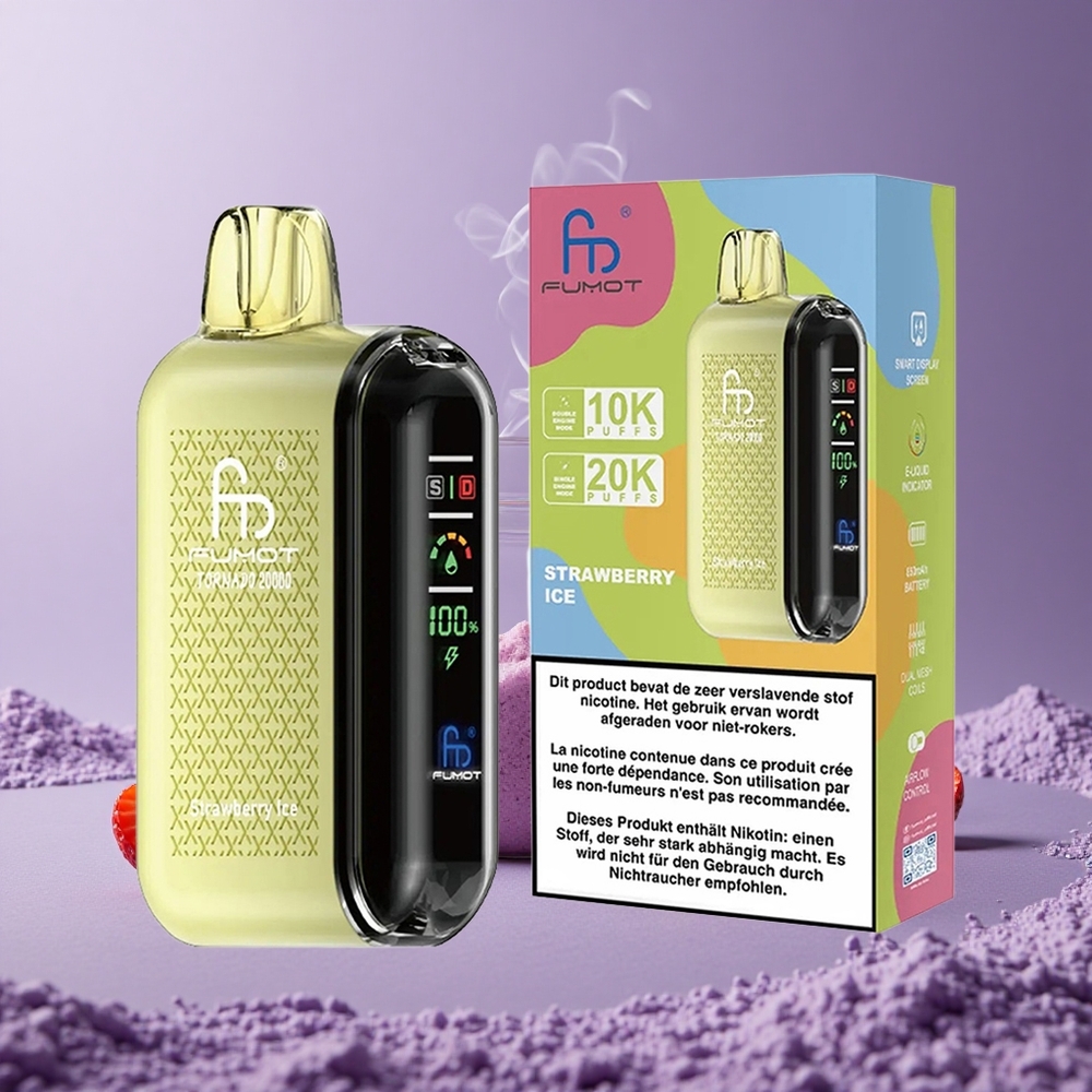 Fumot Tornado 20000 Puffs Kapasitas 20ml Stroberi Es Dual Mesh Coil