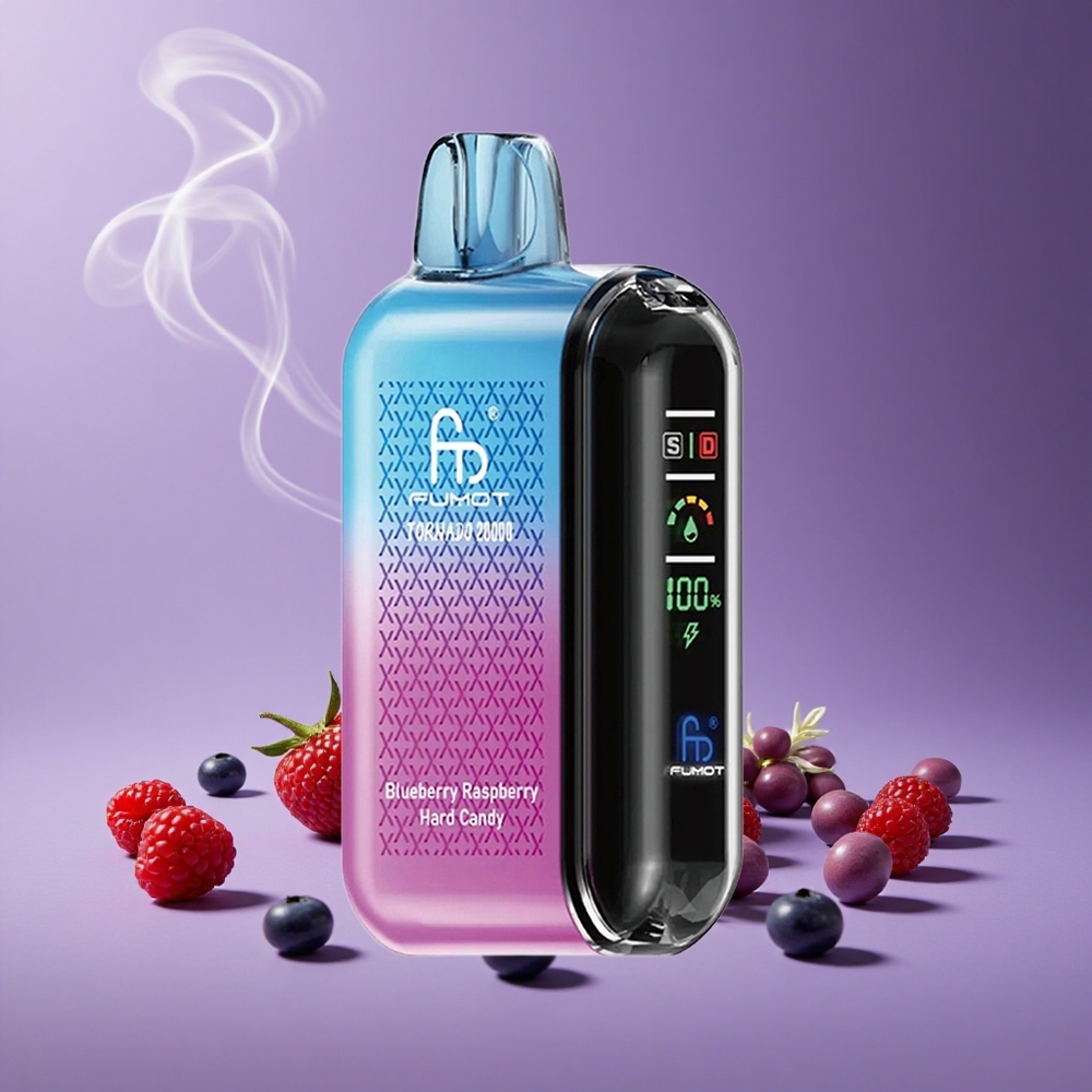 Fumot Tornado 20000 Puffs Kapasitas E-liquid 20ml Blueberry Raspberry Hard Candy
