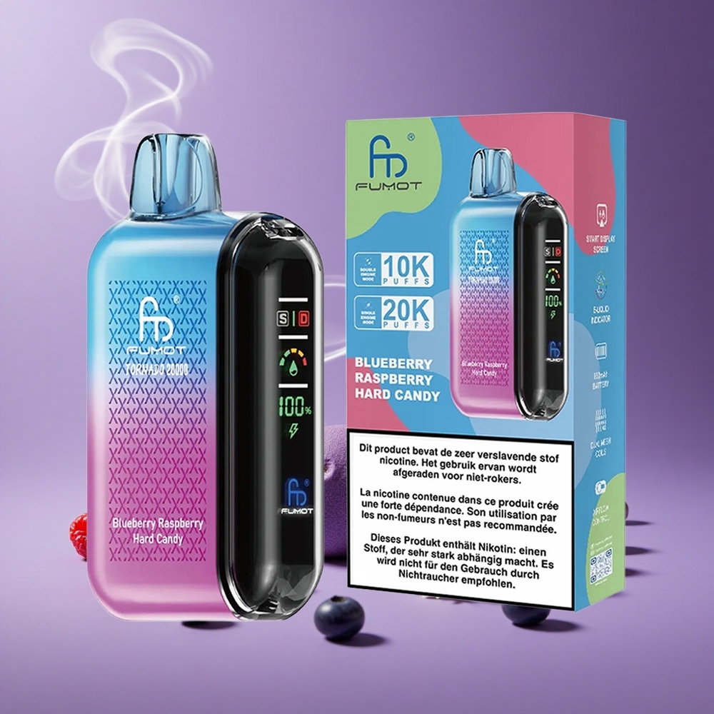 Fumot Tornado 20000 Puffs Kapasitas E-liquid 20ml Blueberry Raspberry Hard Candy