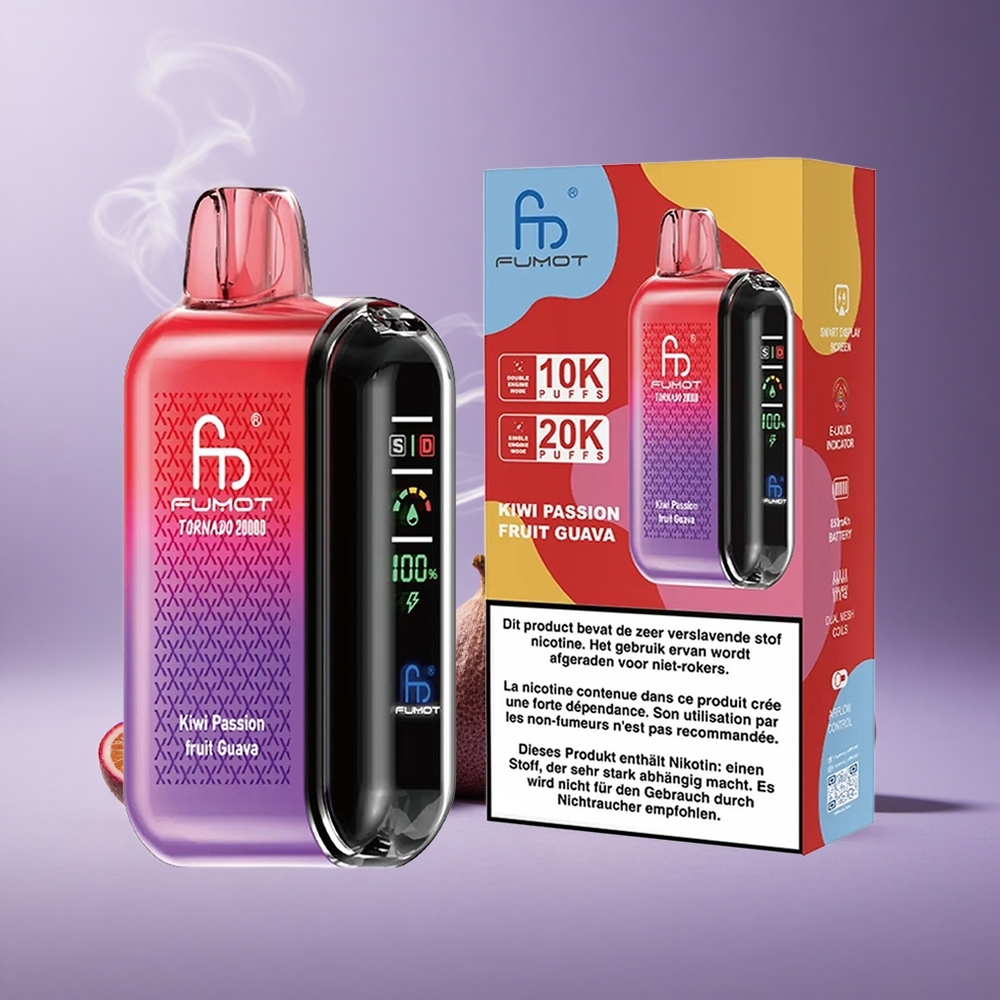 Fumot Tornado 20000 Puffs Kiwi Passion Fruit Guava Kapasitas 20ml Baterai 850mAh