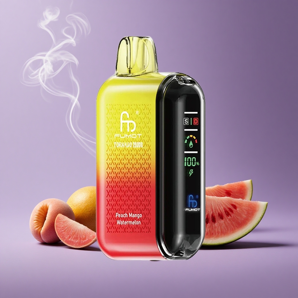 Fumot Tornado 20000 Puffs Peach Mango Watermelon Kapasitas 20ml Baterai 850mAh