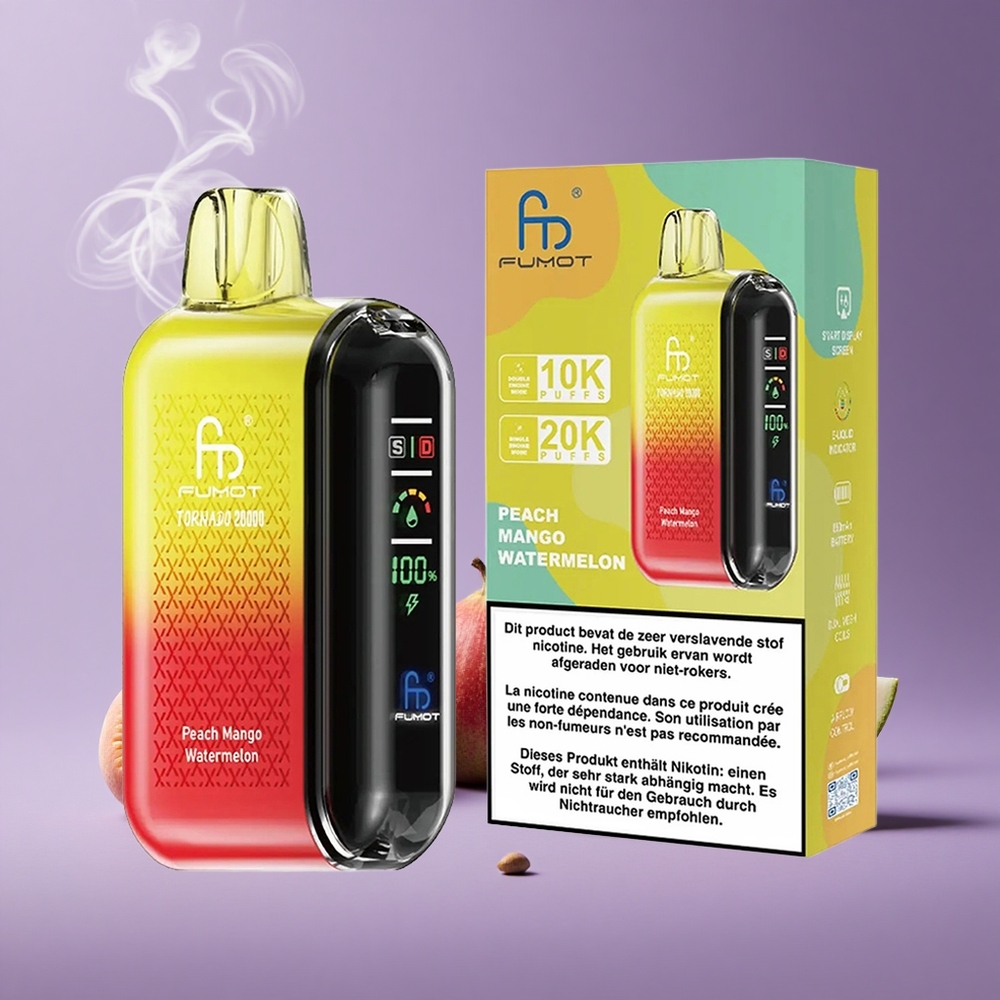 Fumot Tornado 20000 Puffs Peach Mango Watermelon Kapasitas 20ml Baterai 850mAh