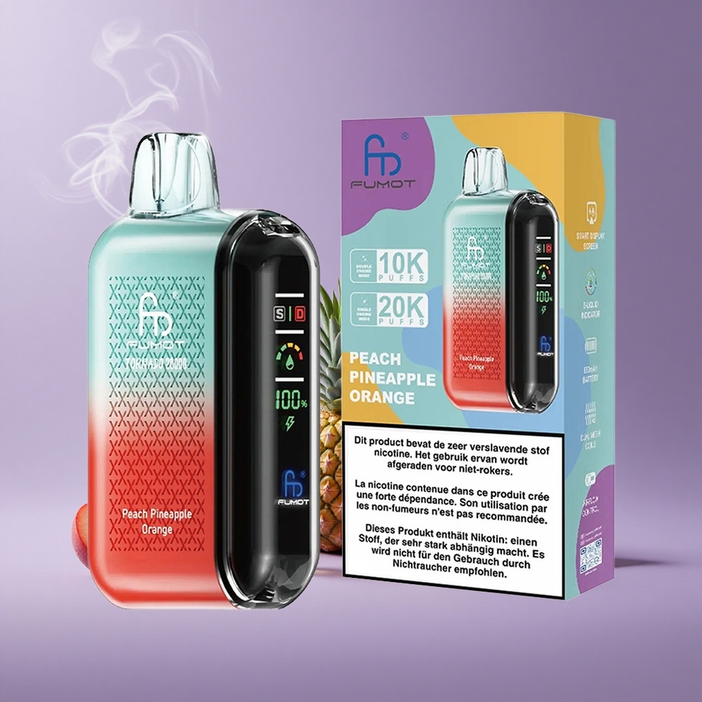 Fumot Tornado 20000 Puffs Peach Pineapple Orange Kapasitas 20ml Dual Mesh