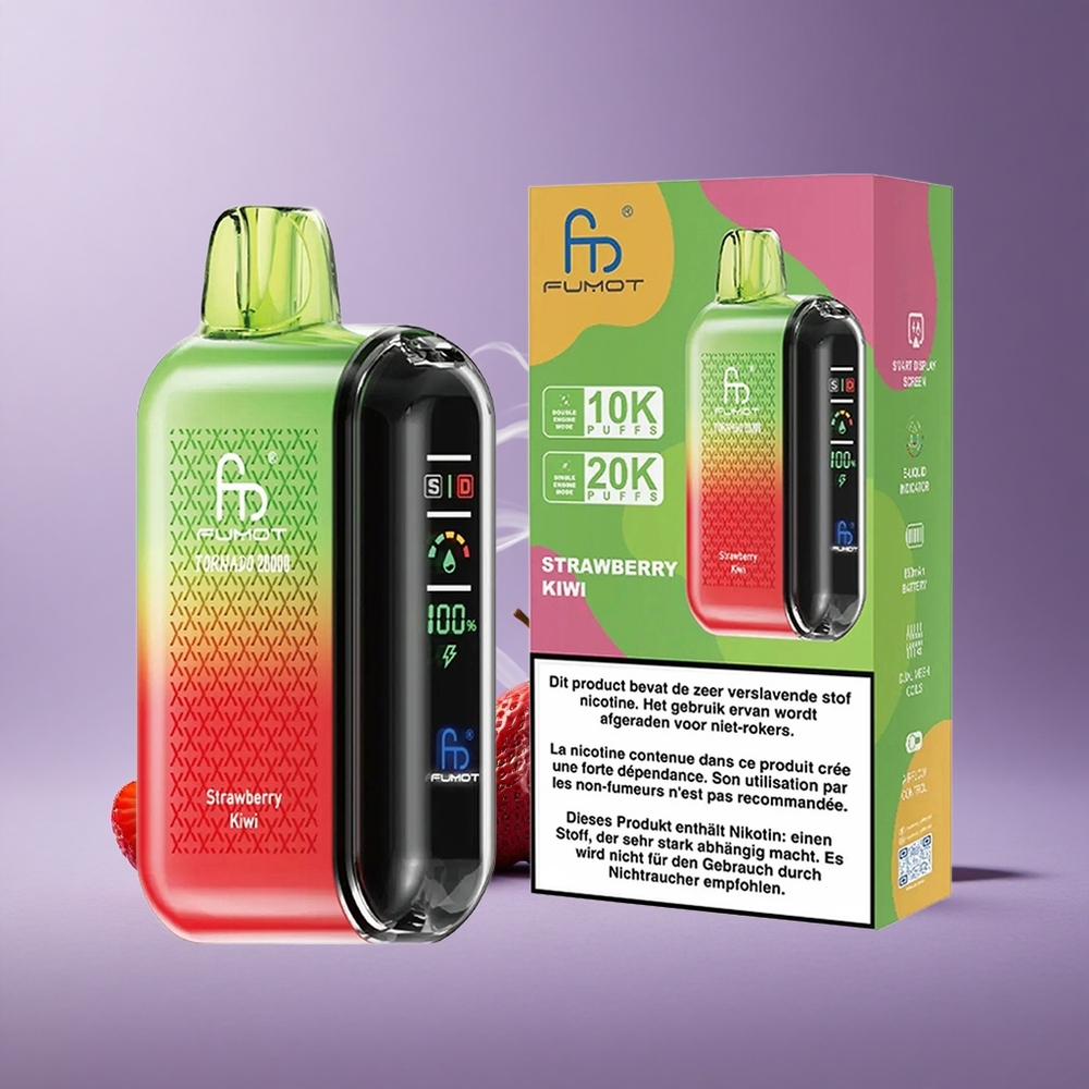 Fumot Tornado 20000 Puffs Stroberi Kiwi Kapasitas 20ml Baterai 850mAh