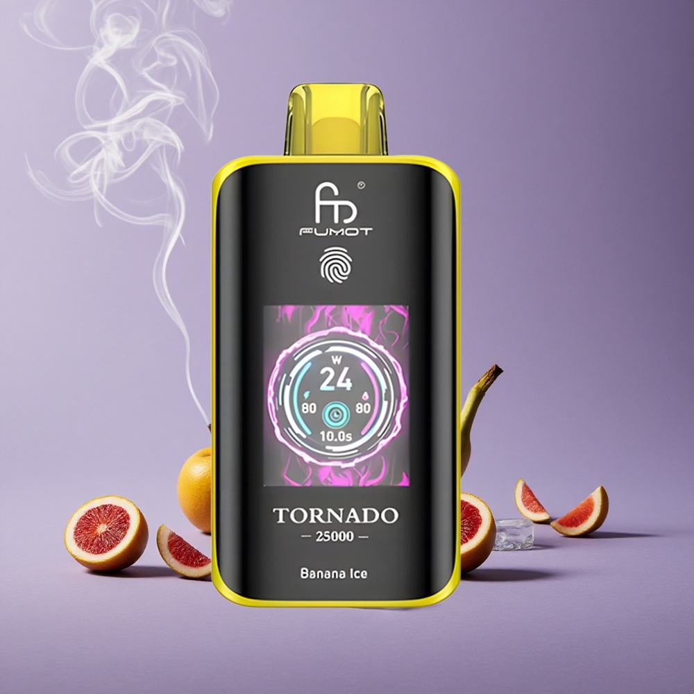 Fumot Tornado 25000 Puffs Banana Ice Layar HD Baterai Isi Ulang 700mAh