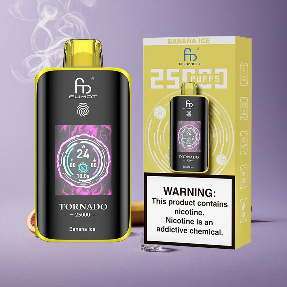 Fumot Tornado 25000 Puffs Banana Ice Layar HD Baterai Isi Ulang 700mAh