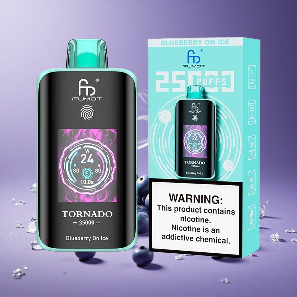 Fumot Tornado 25000 Puffs Blueberry On Ice Layar HD Baterai 700mAh