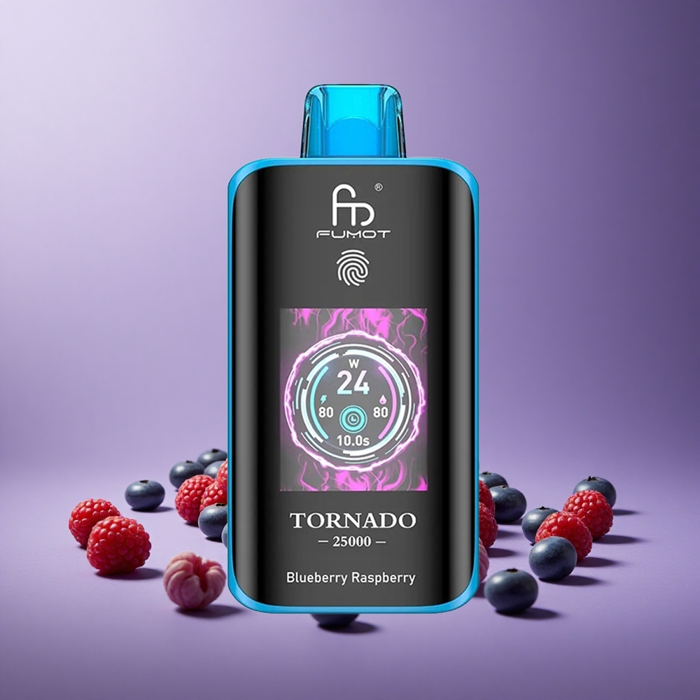 Fumot Tornado 25000 Puffs Blueberry Raspberry Layar HD Baterai 700mAh