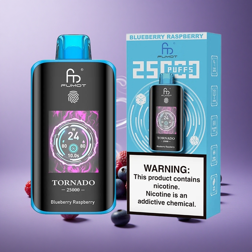 Fumot Tornado 25000 Puffs Blueberry Raspberry Layar HD Baterai 700mAh