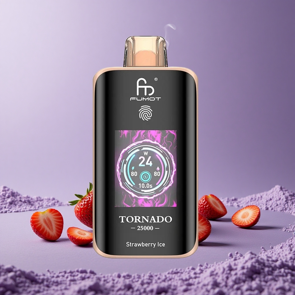 Fumot Tornado 25000 Puffs Layar HD Baterai Isi Ulang Strawberry Ice