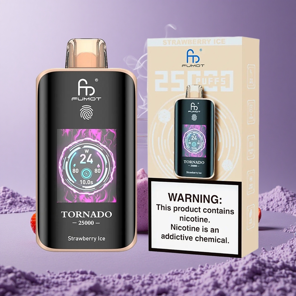 Fumot Tornado 25000 Puffs Layar HD Baterai Isi Ulang Strawberry Ice