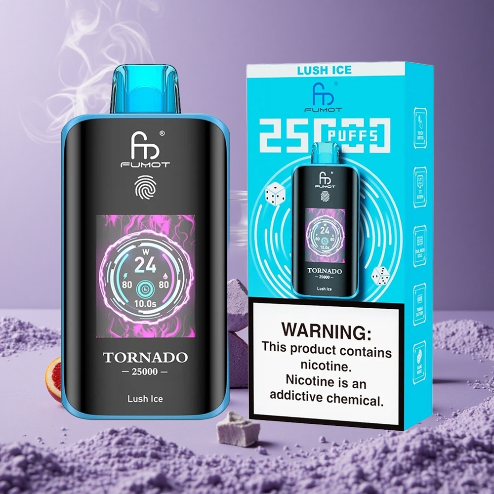 Fumot Tornado 25000 Puffs Lush Ice Layar HD Baterai 700mAh
