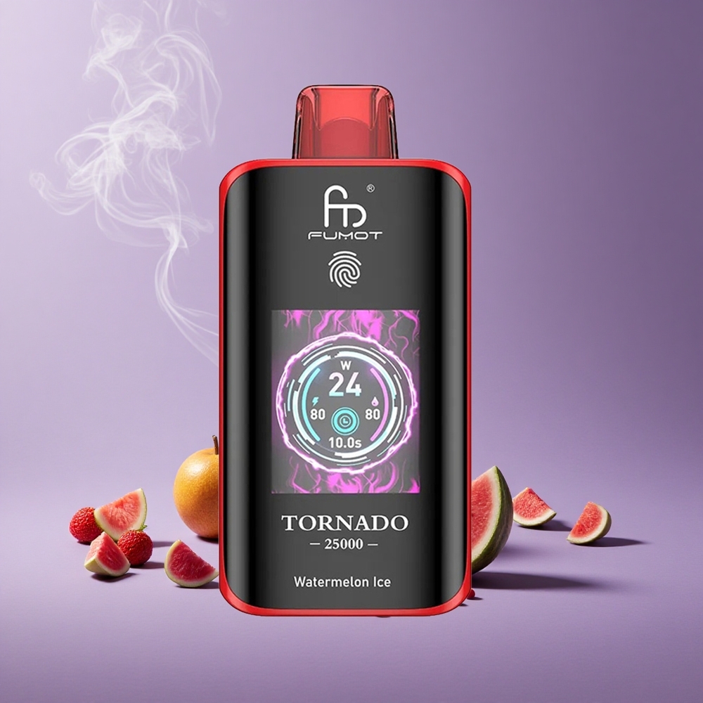 Fumot Tornado 25000 Puffs Semangka Es Layar HD Baterai Isi Ulang 700mAh