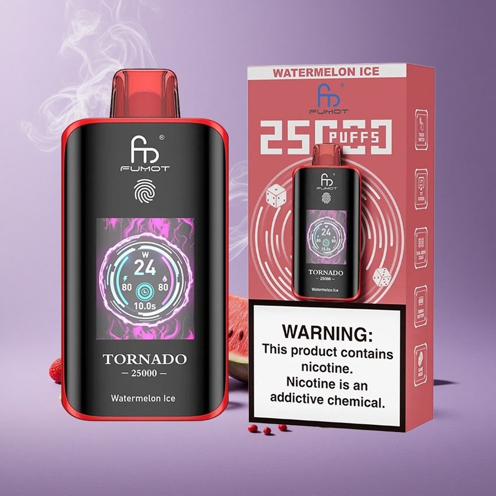 Fumot Tornado 25000 Puffs Semangka Es Layar HD Baterai Isi Ulang 700mAh