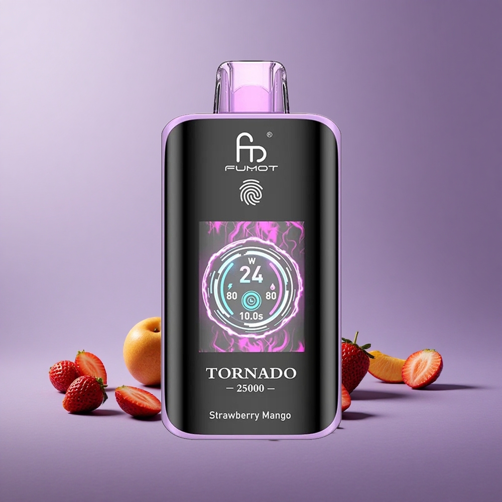 Fumot Tornado 25000 Puffs Strawberry Mango Layar HD Baterai 700mAh Isi Ulang