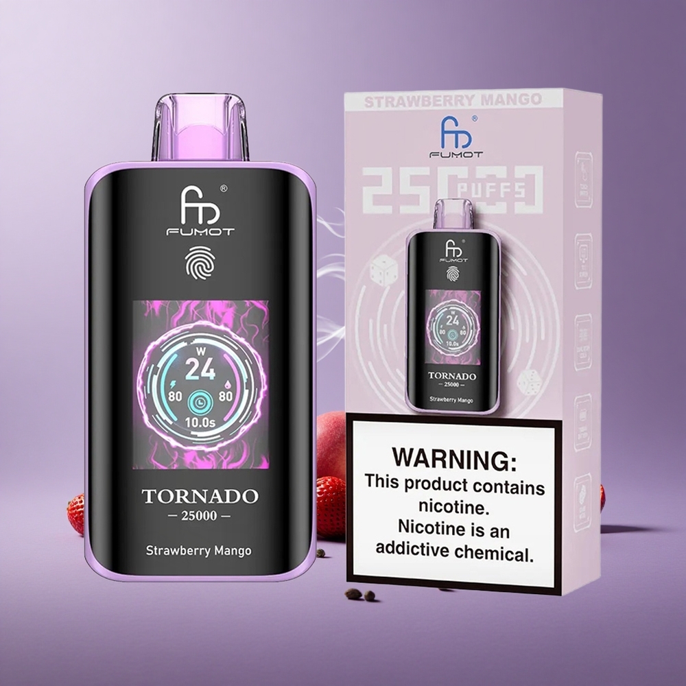 Fumot Tornado 25000 Puffs Strawberry Mango Layar HD Baterai 700mAh Isi Ulang