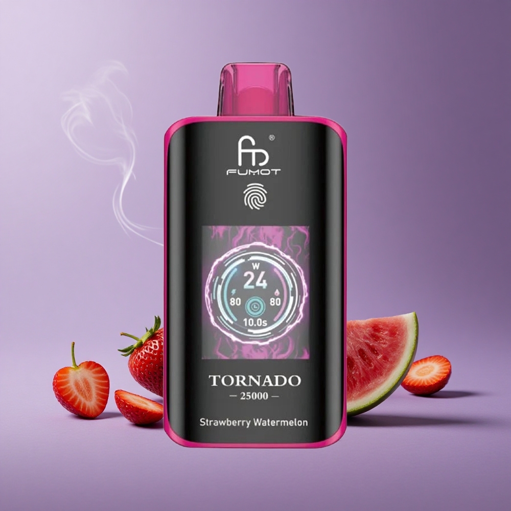 Fumot Tornado 25000 Puffs Strawberry Watermelon Layar HD Baterai 700mAh