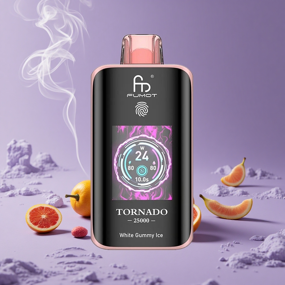 Fumot Tornado 25000 Puffs White Gummy Ice Baterai 700mAh Tipe-C