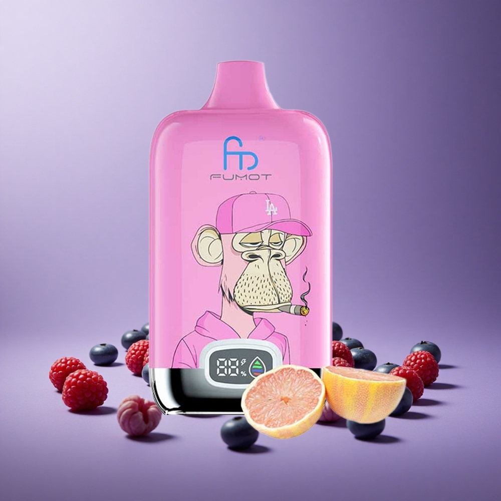 Fumot Tornado Digital Box 12000 Puffs 20ml Liquid Blueberry Raspberry Baterai 550mAh