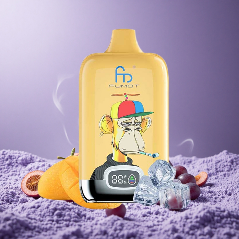 Fumot Tornado Digital Box 12000 Puffs Grape Ice Baterai 550mAh Tipe-C