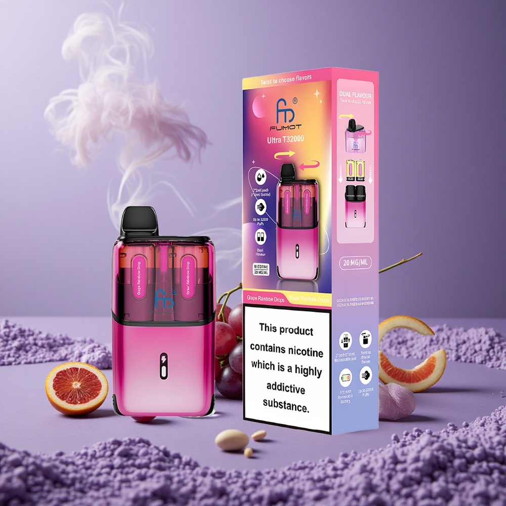 Fumot Ultra T32000 32000 Puffs Grape Rainbow Drops - Straw Rainbow Drops Batere 800mAh